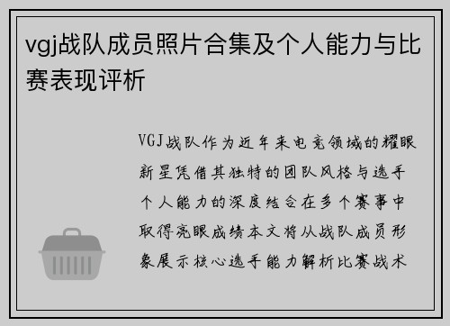vgj战队成员照片合集及个人能力与比赛表现评析